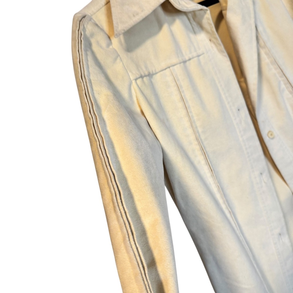 Vtg Sincerely Gidding Jenny Faux Suede Pintuck Shirt Dress Cream 70s Size S-M - Picture 2 of 12